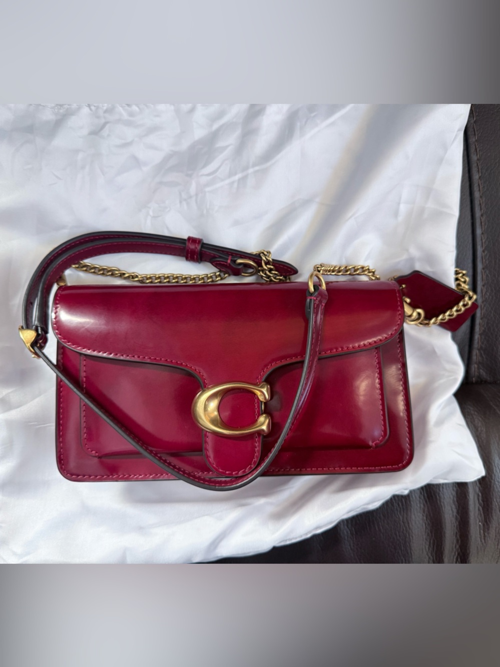 NWOT Coach Tabby Chain Clutch Ruby Spazzolato - Picture 2 of 6